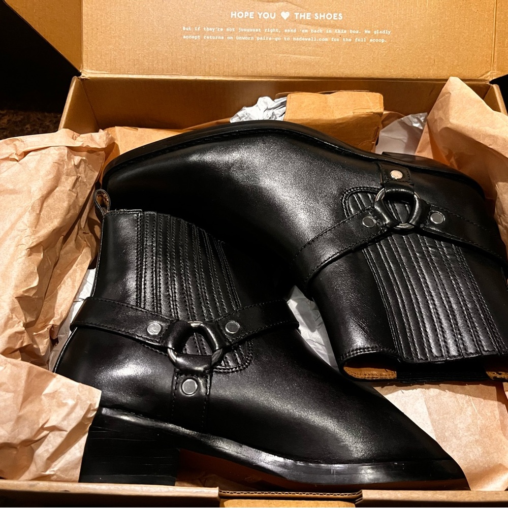 Madewell NWT Black Santiago Western Ankle Boots Size 8